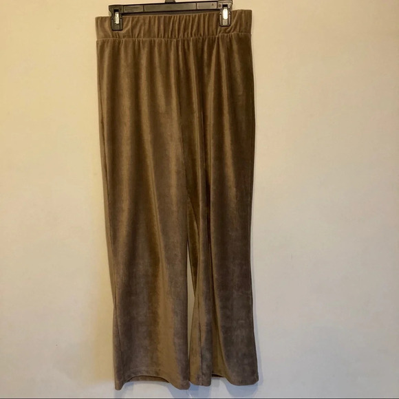 Soft Surroundings Velvet Ribbed Wide Leg Pants Sz M Latte - Picture 1 of 6